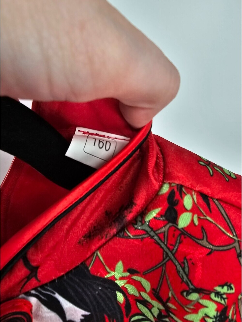 Vintage Girls Sz L red Crane Print Qi Pao Cheongsam Dress Long Sleeve - Picture 4 of 5